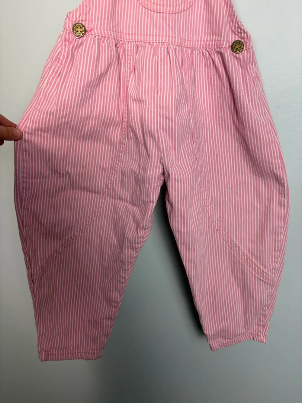 Vintage OshKosh B'gosh Pink Pinstripe Girl’s Size 4T Vestbak Denim Overalls